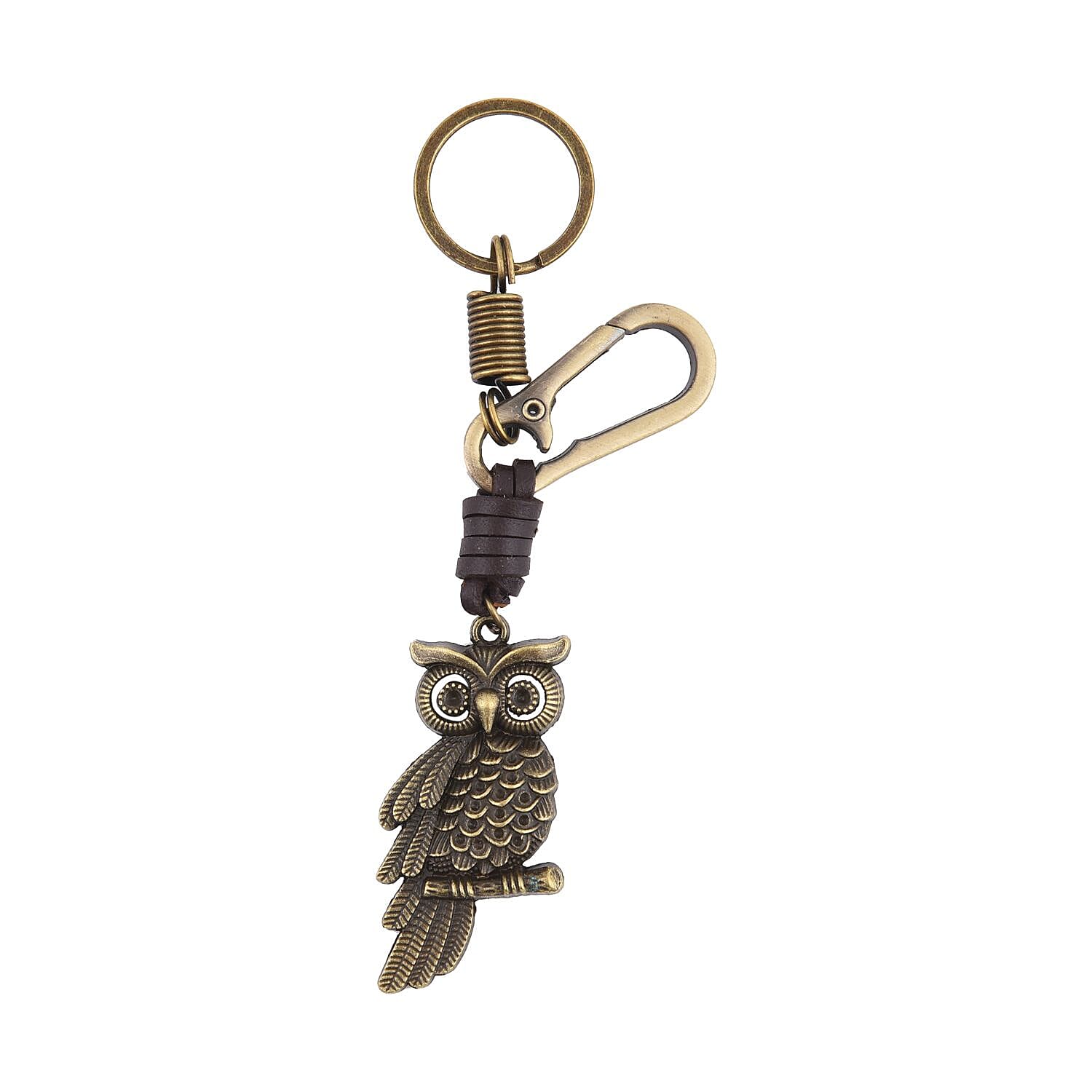 Set of 3 - Owl, Elephant and Leopard Shape Keychains (Size 11 Cm) - Bronze