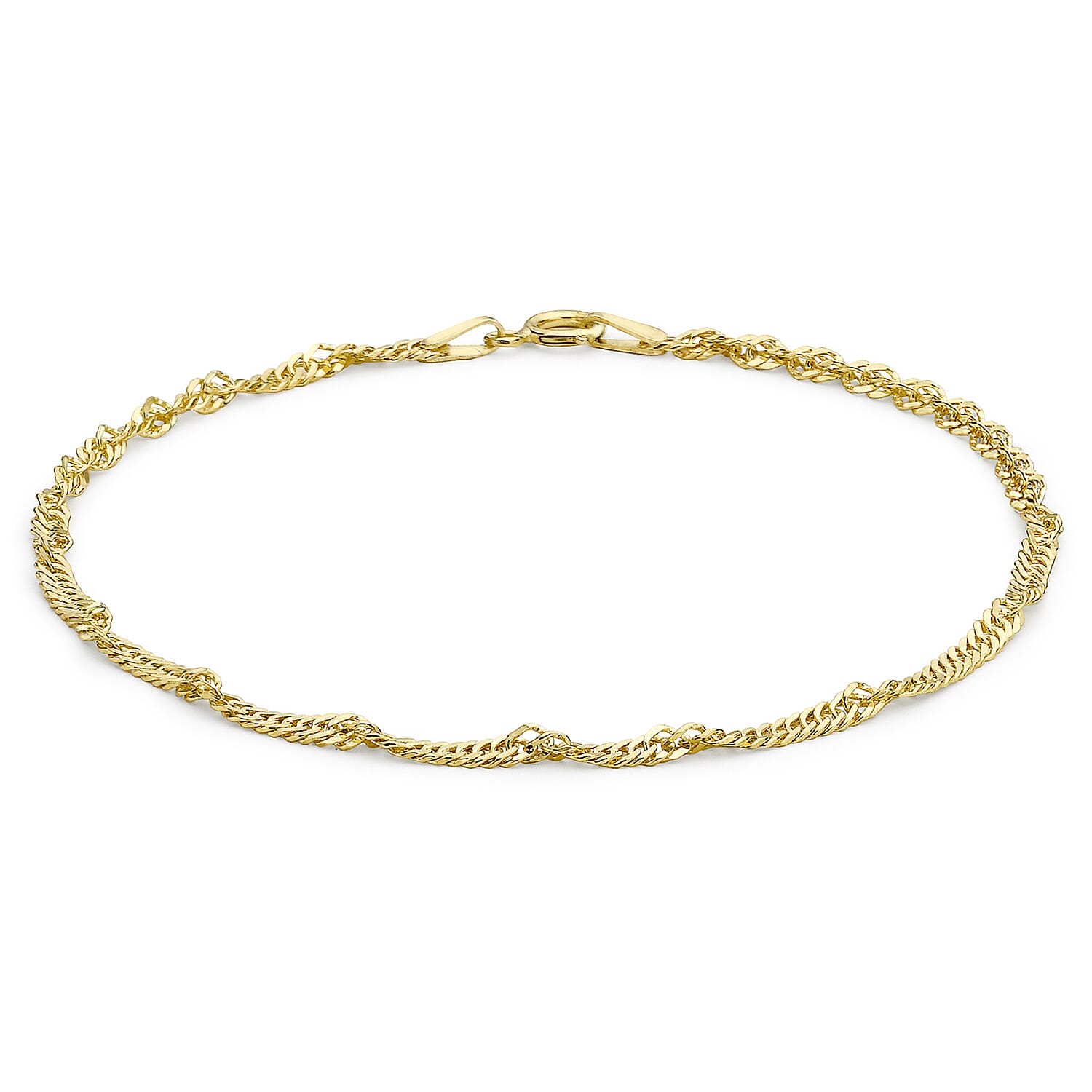 9K Yellow Gold Twist Curb Chain Anklet 10 Inch