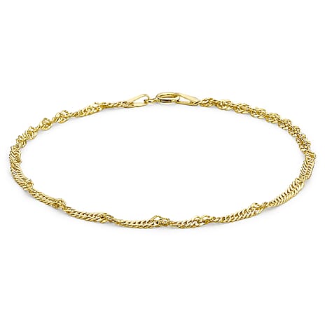 9K Yellow Gold Twist Curb Chain Anklet 10 Inch