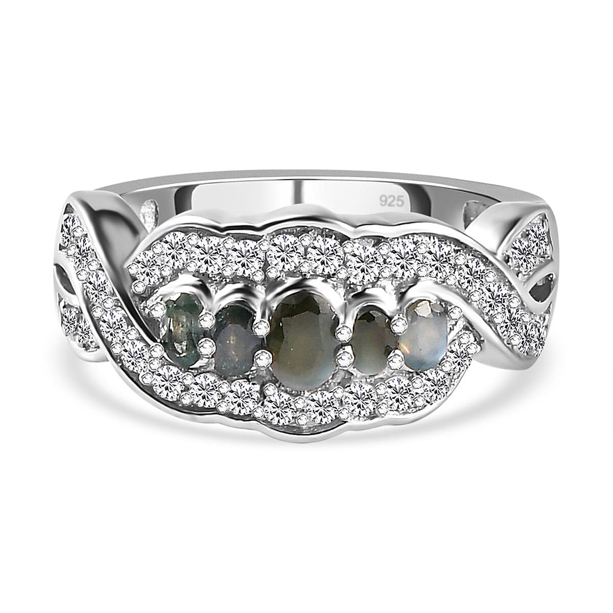 Alexandrite & Natural Zircon Ring in Platinum Overlay Sterling Silver 1.12 Ct.