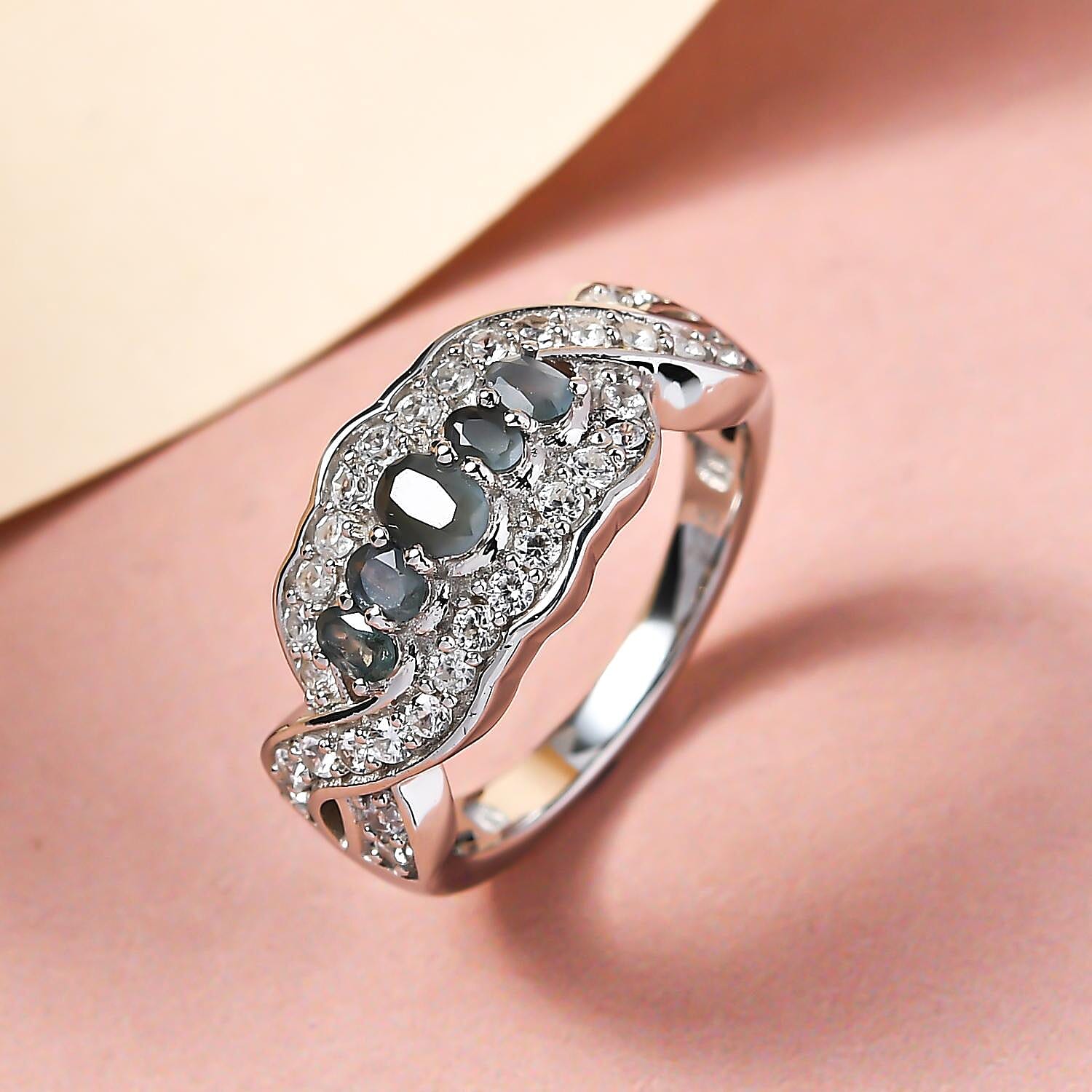 Alexandrite & Natural Zircon Ring in Platinum Overlay Sterling Silver 1.12 Ct.