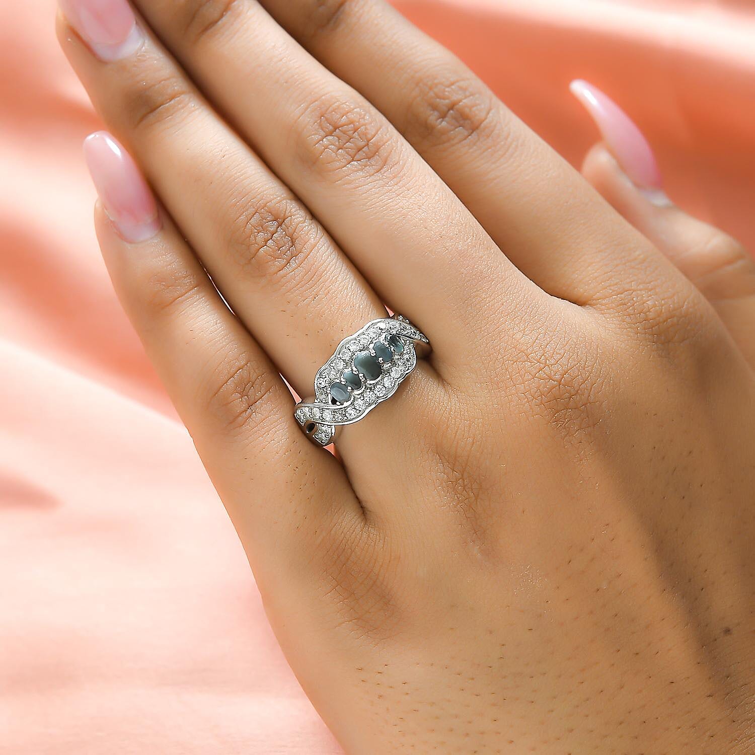 Alexandrite & Natural Zircon Ring in Platinum Overlay Sterling Silver 1.12 Ct.