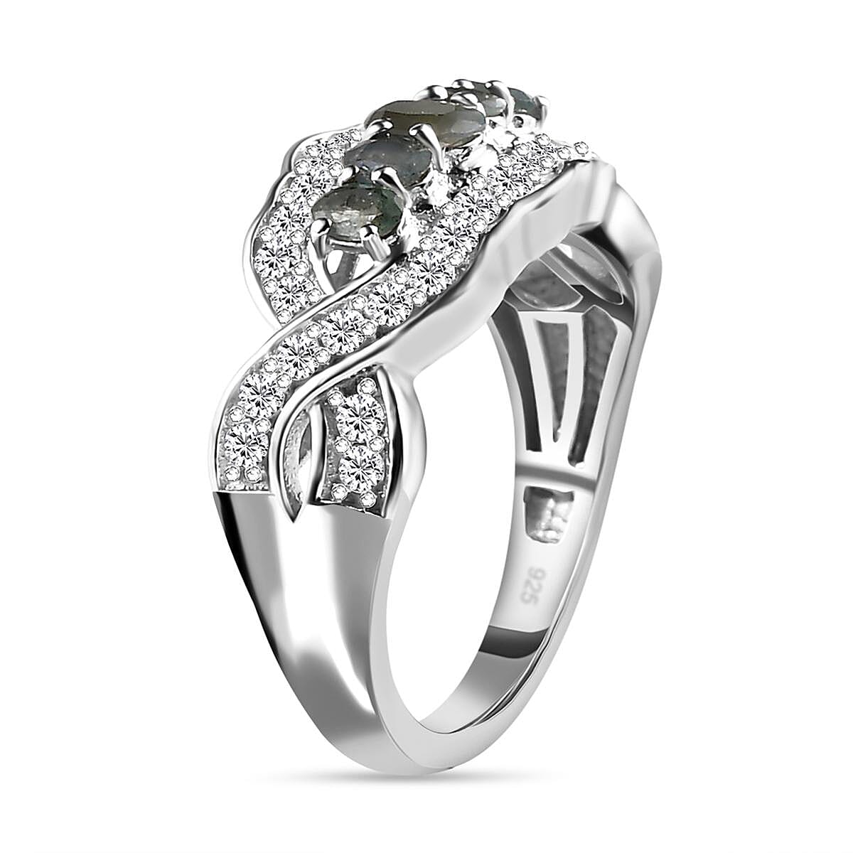 Alexandrite & Natural Zircon Ring in Platinum Overlay Sterling Silver 1.12 Ct.