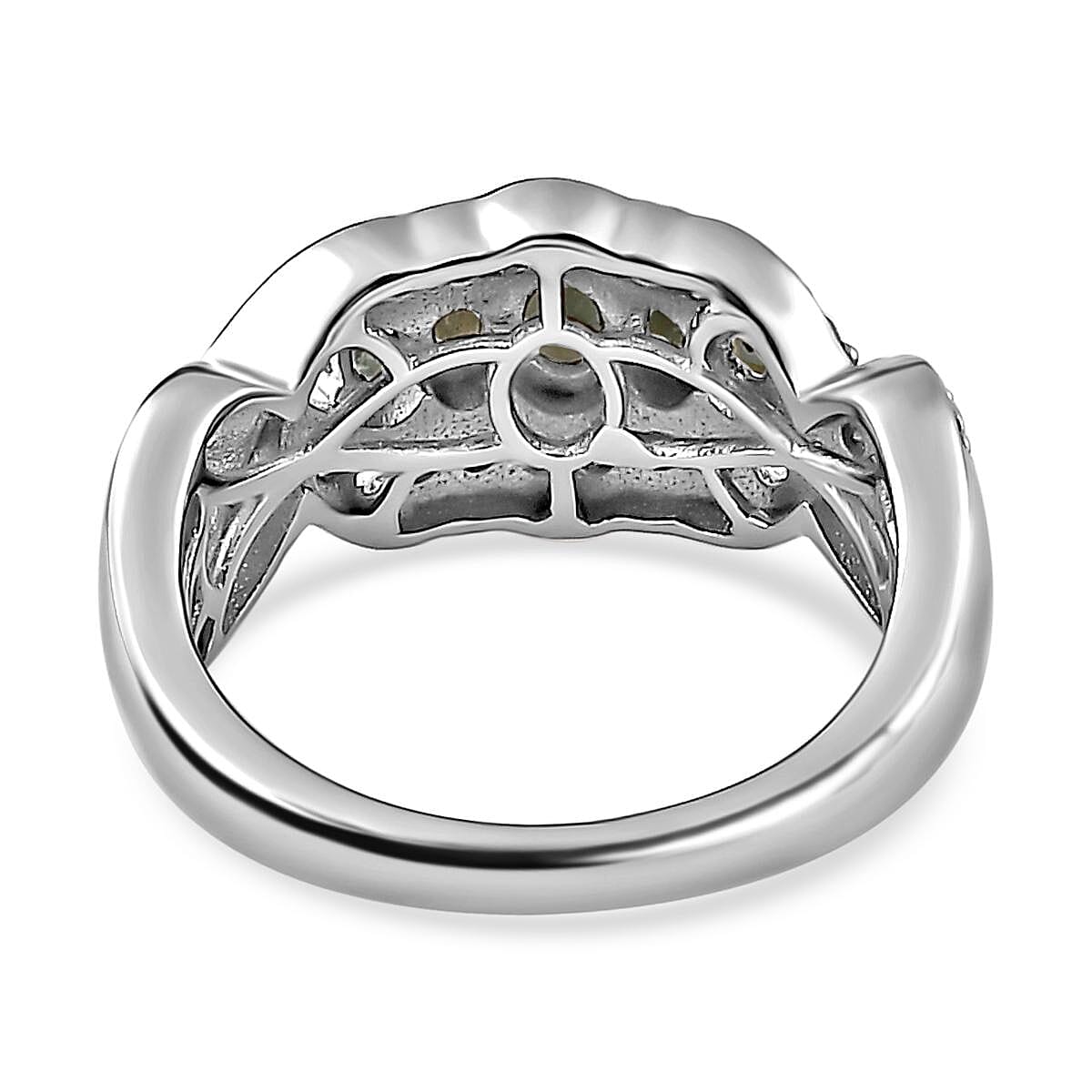 Alexandrite & Natural Zircon Ring in Platinum Overlay Sterling Silver 1.12 Ct.