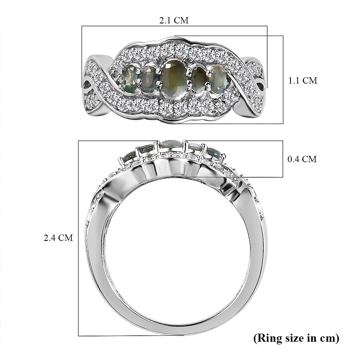 Alexandrite & Natural Zircon Ring in Platinum Overlay Sterling Silver 1.12 Ct.