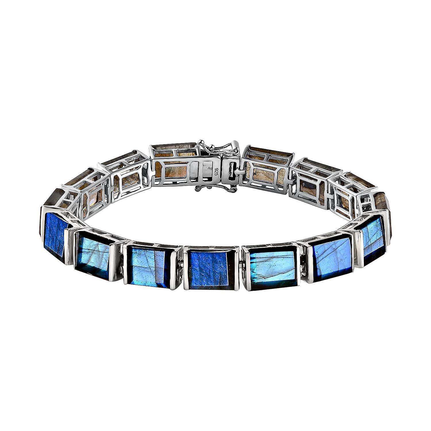 Labradorite Bracelet (Size - 7) in Platinum Overlay Sterling Silver 51.645 Ct, Silver Wt 15.50 Gms