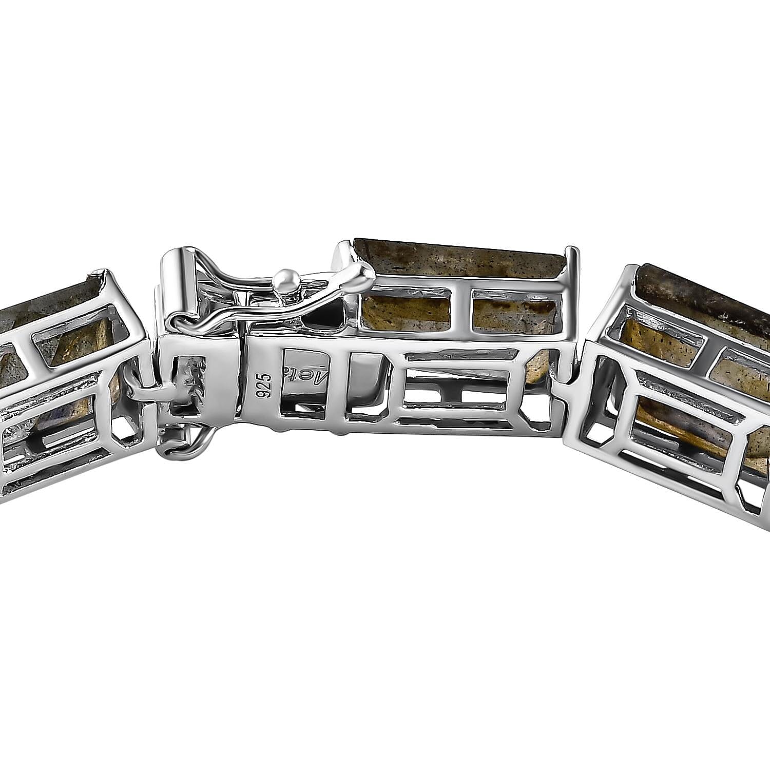 Labradorite Bracelet (Size - 7) in Platinum Overlay Sterling Silver 51.645 Ct, Silver Wt 15.50 Gms