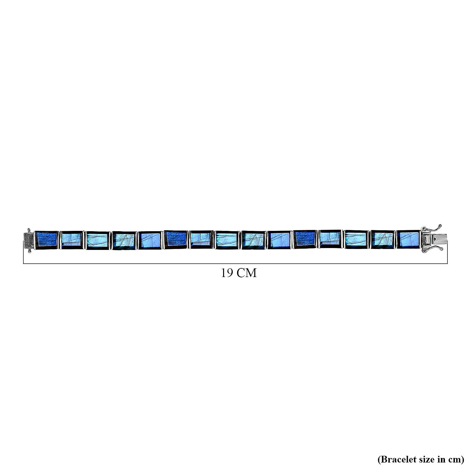 Labradorite Bracelet (Size - 7) in Platinum Overlay Sterling Silver 51.645 Ct, Silver Wt 15.50 Gms