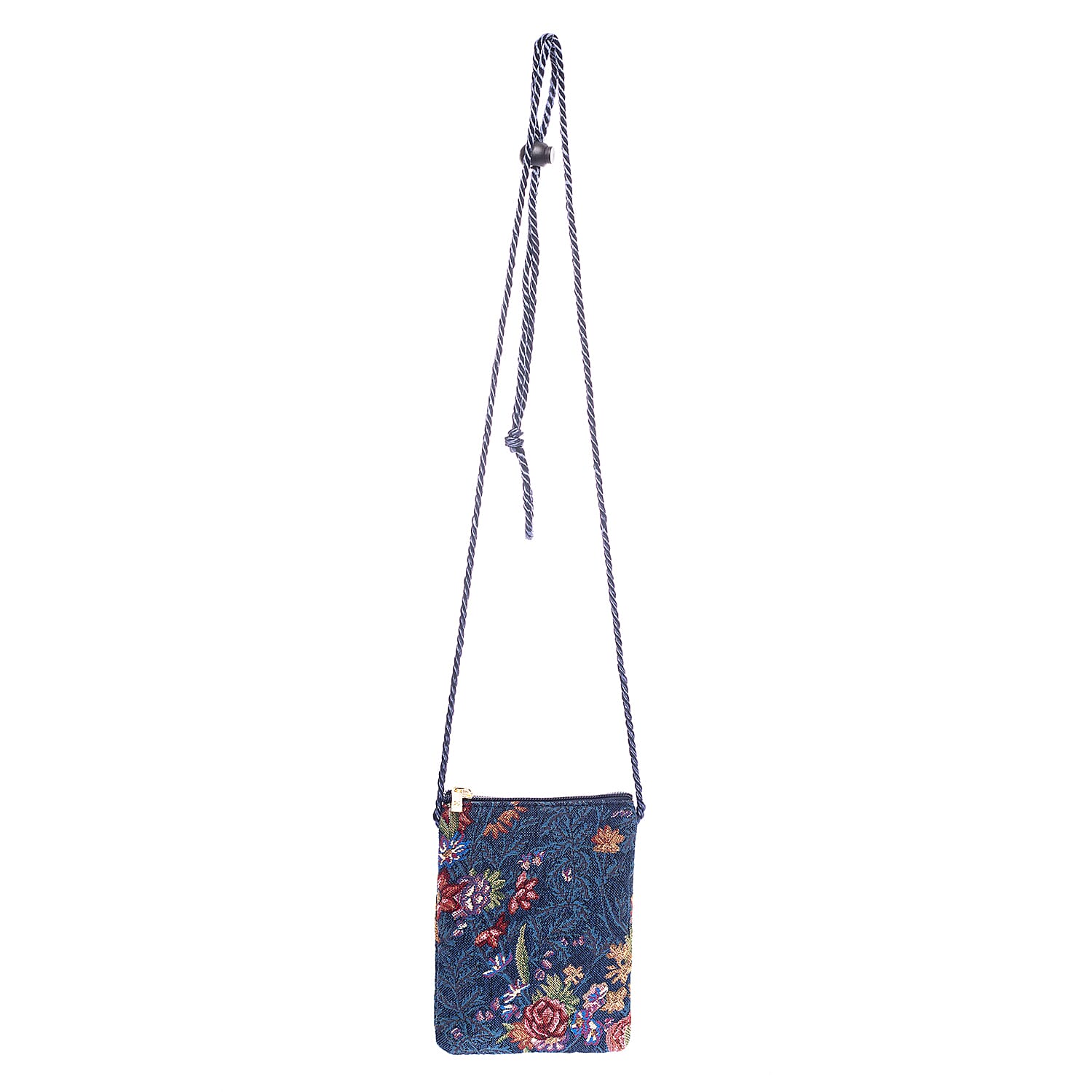 Signare Tapestry - Flower Meadow Crossbody Phone Bag (Size 17x12 Cm) - Navy