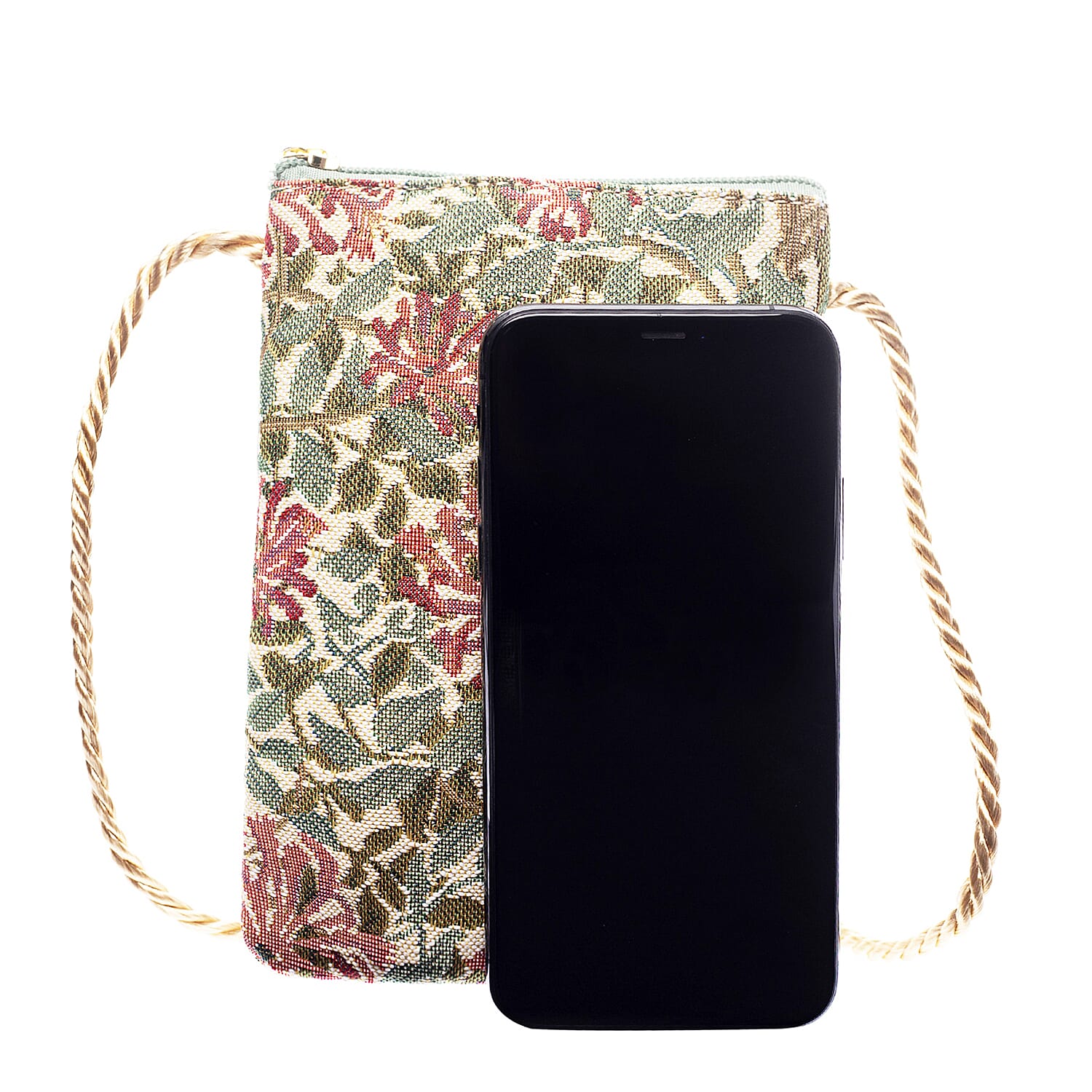 Signare Tapestry - Honeysuckle Crossbody Phone Bag (Size 17x12 Cm) - Green