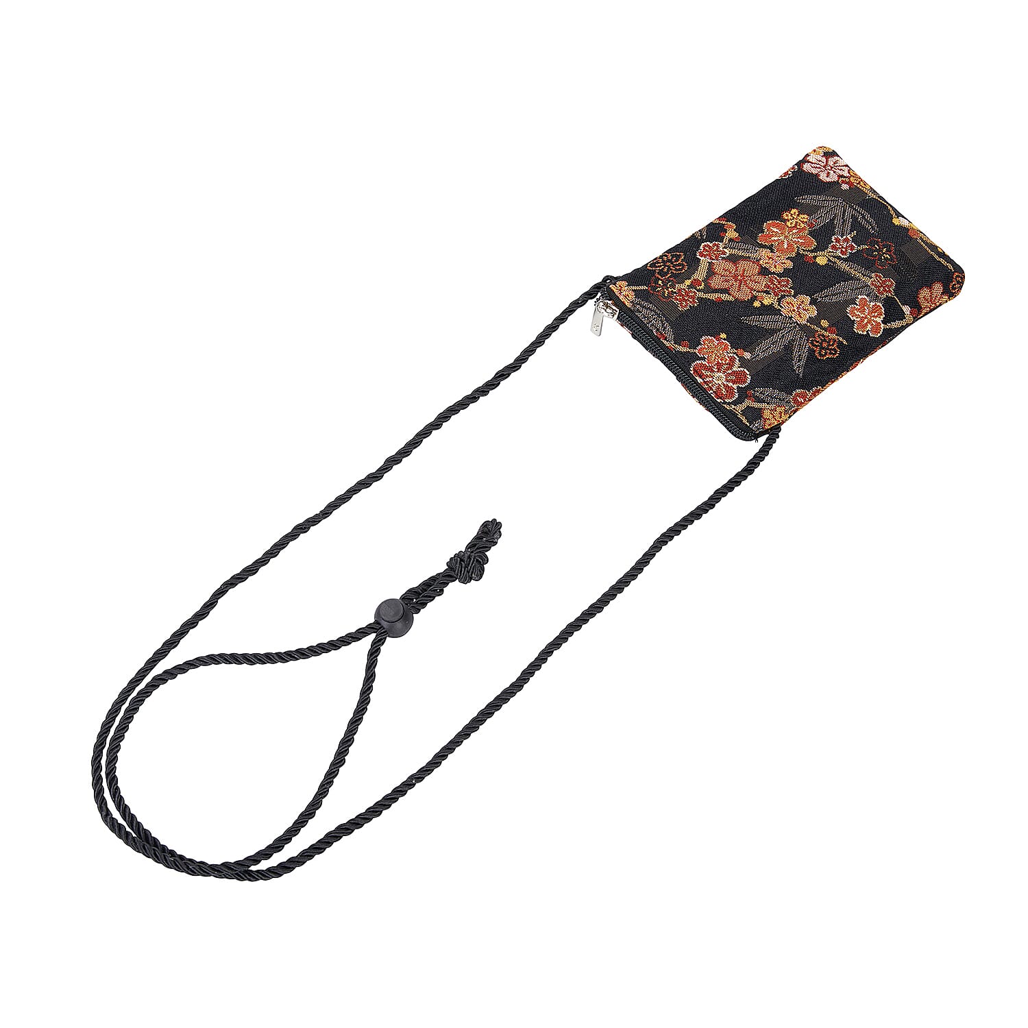 Signare Tapestry - Ume Sakura Crossbody Phone Bag (Size 17x12 Cm) - Black