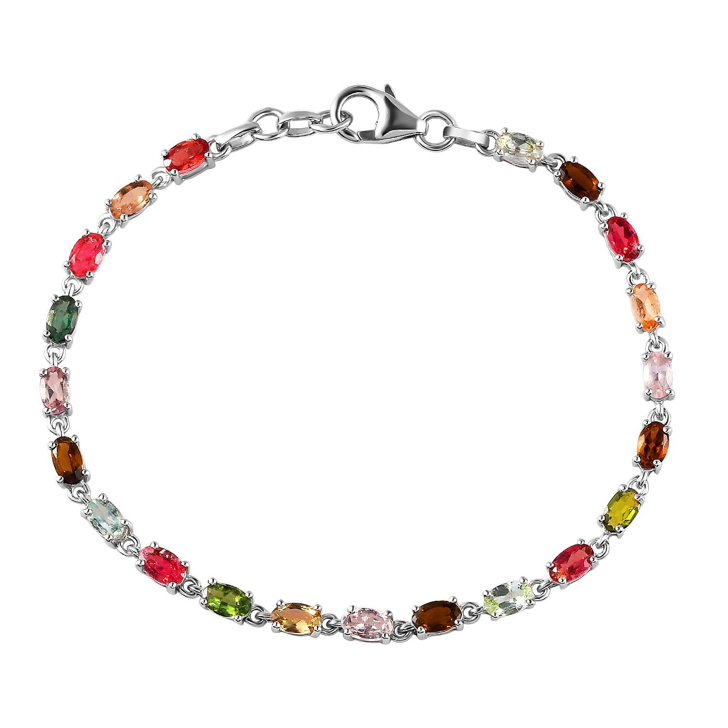 One Time Deal- Rainbow Tourmaline Bracelet (Size - 7) in Platinum Overlay Sterling Silver