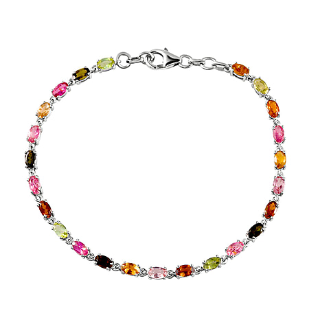 One Time Deal- Rainbow Tourmaline Bracelet (Size - 8) in Platinum Overlay Sterling Silver