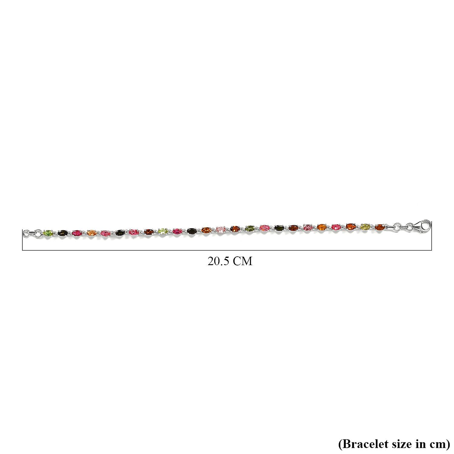 One Time Deal - Rainbow Tourmaline Bracelet (Size - 8) with Lobster Clasp in Platinum Overlay Sterling Silver 5.57 Ct, Silver Wt. 5.25 Gms.