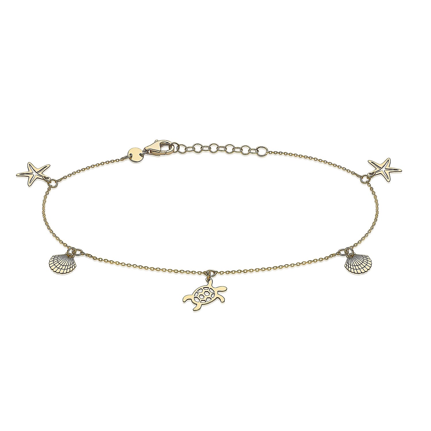 9K Yellow Gold 'Sea  Sand' Adjustable Anklet 9 to 10 Inch
