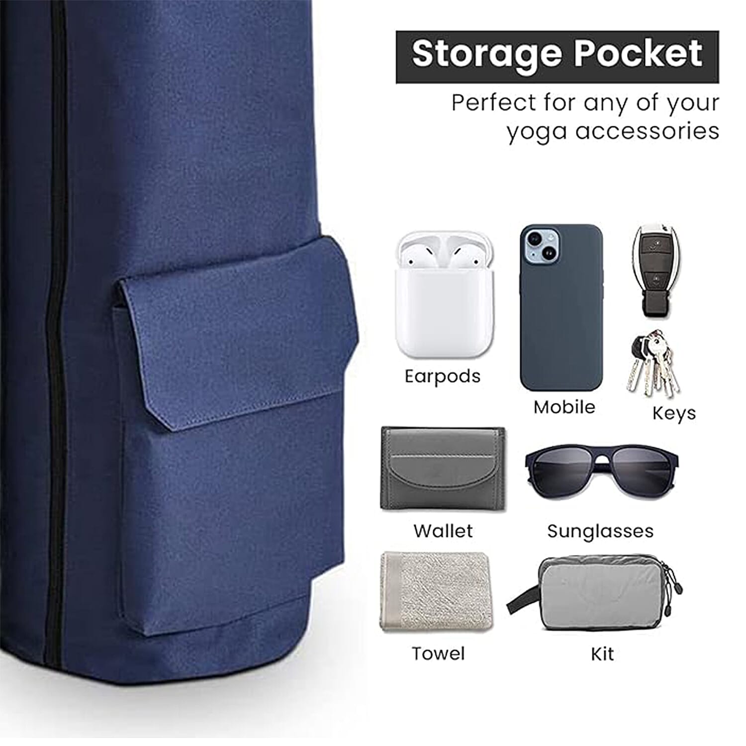 Soul Smart Solid Yoga Bag with Shoulder Strap (Size 70x20 cm) - Navy Blue