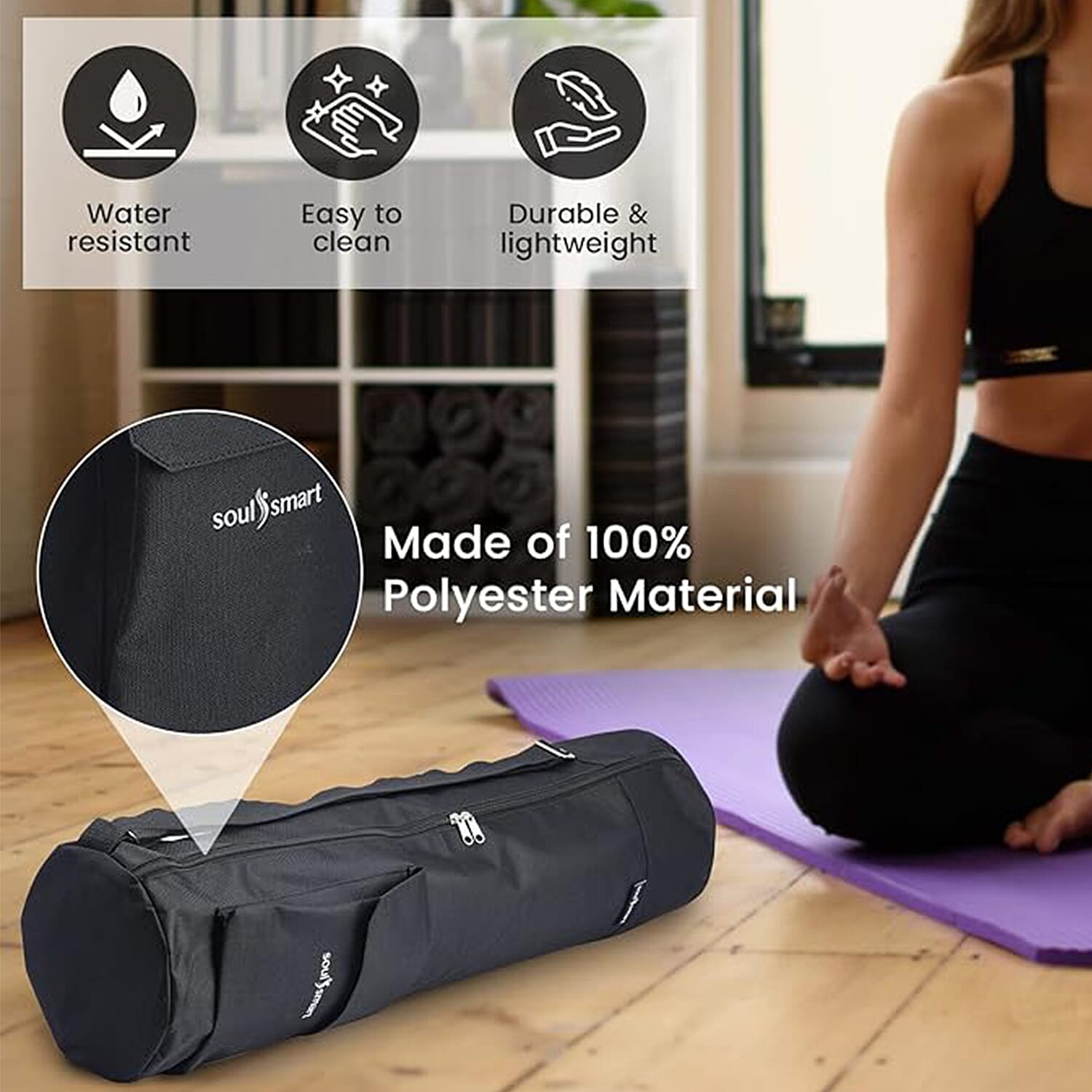 Soul Smart Solid Yoga Bag With Shoulder Strap (Size-70x20) Black