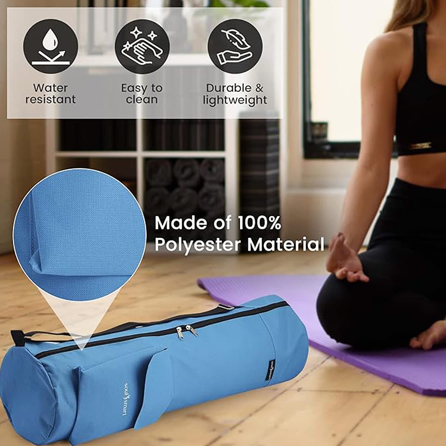 Soul Smart Solid Yoga Bag with Shoulder Strap (Size 70x20 cm) - Light Blue