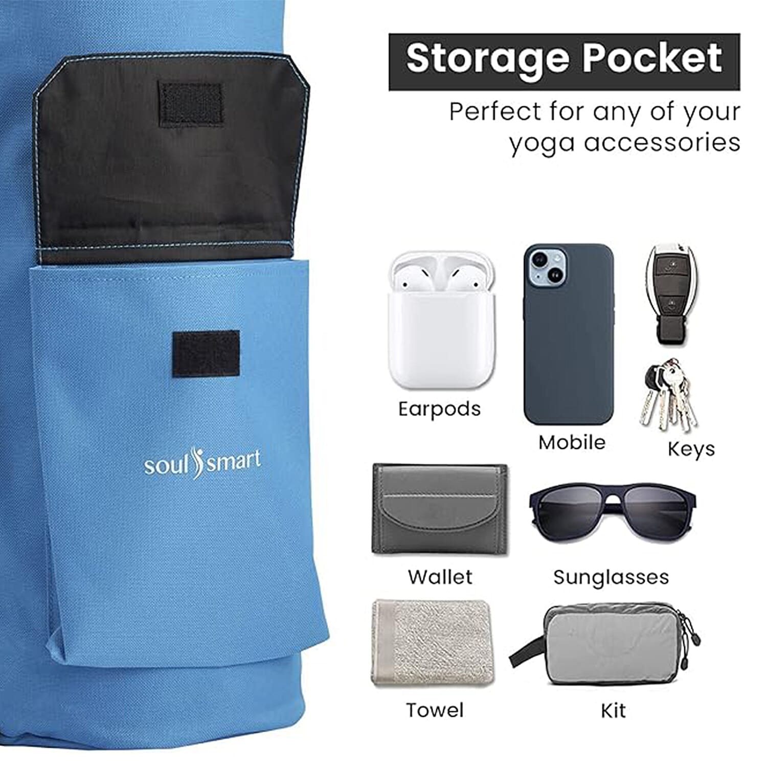 Soul Smart Solid Yoga Bag with Shoulder Strap (Size 70x20 cm) - Light Blue