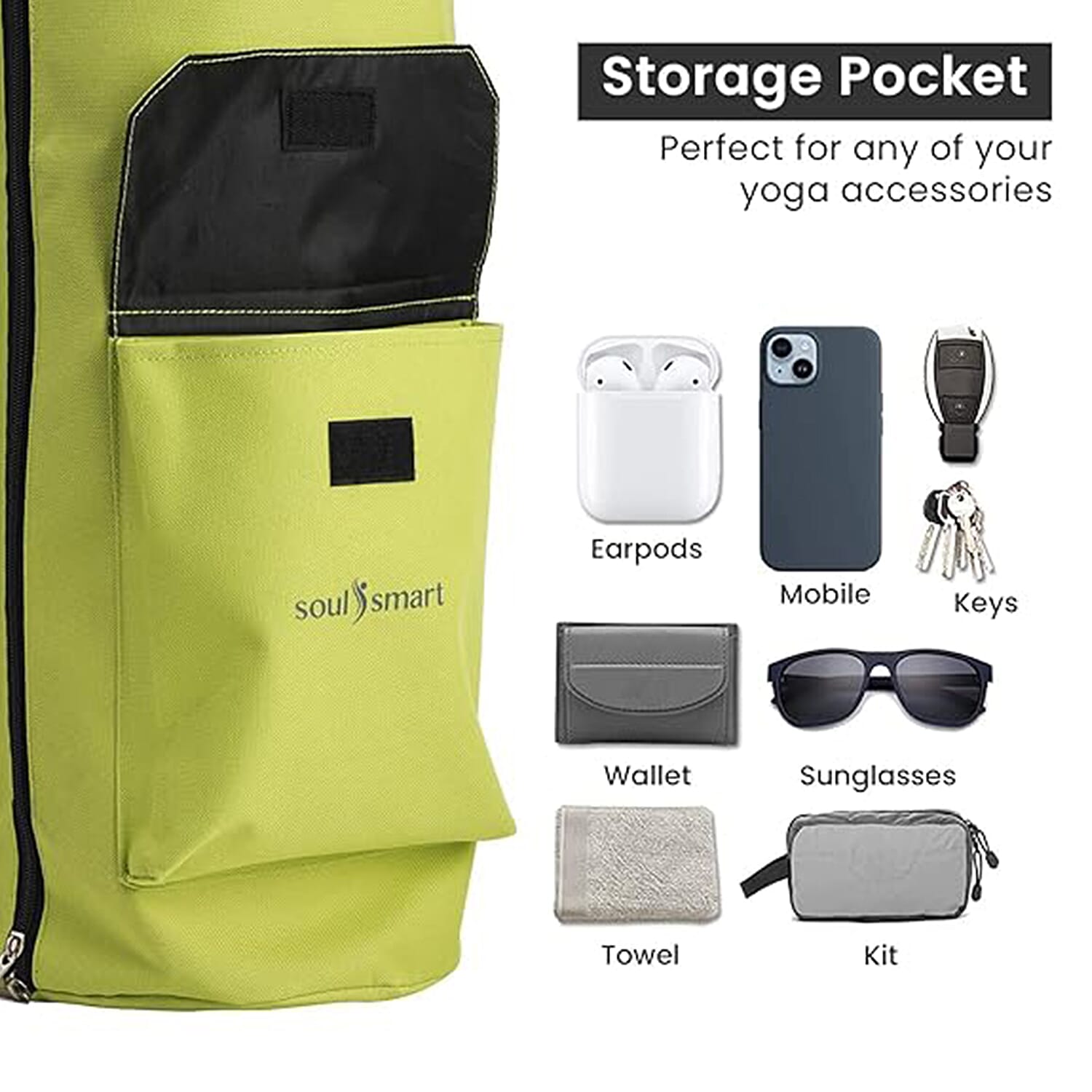 Soul Smart Solid Yoga Bag with Shoulder Strap (Size 70x20 cm) - Light Green