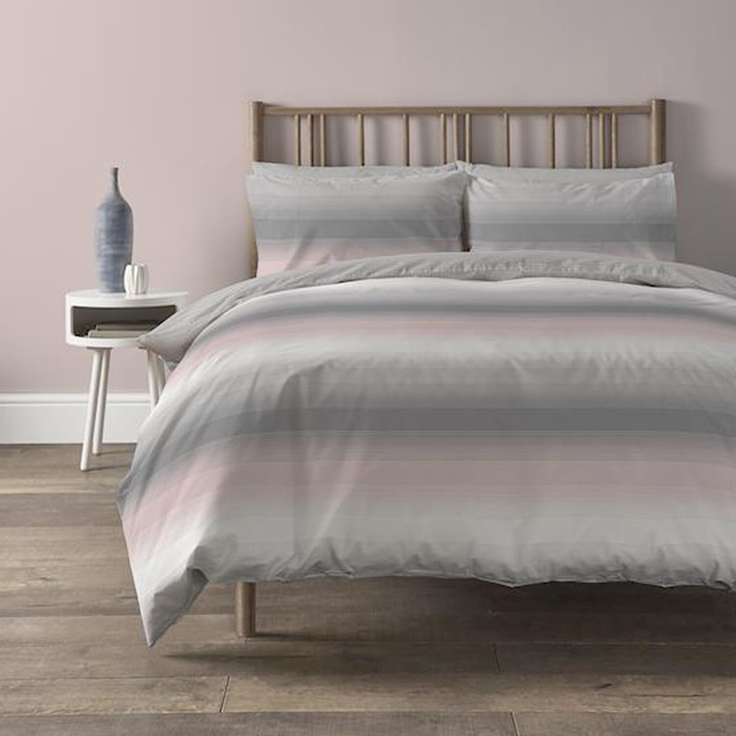Copenhagen Faded Stripe Duvet Cover with 2 Pcs Pillow Case King - Blush