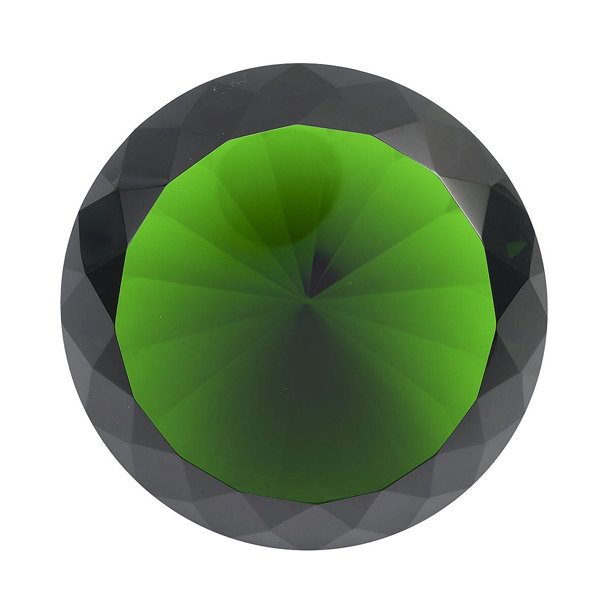 Diamond Shaped Green Coloured Crystal With Cubed Base and a Pair of Gloves