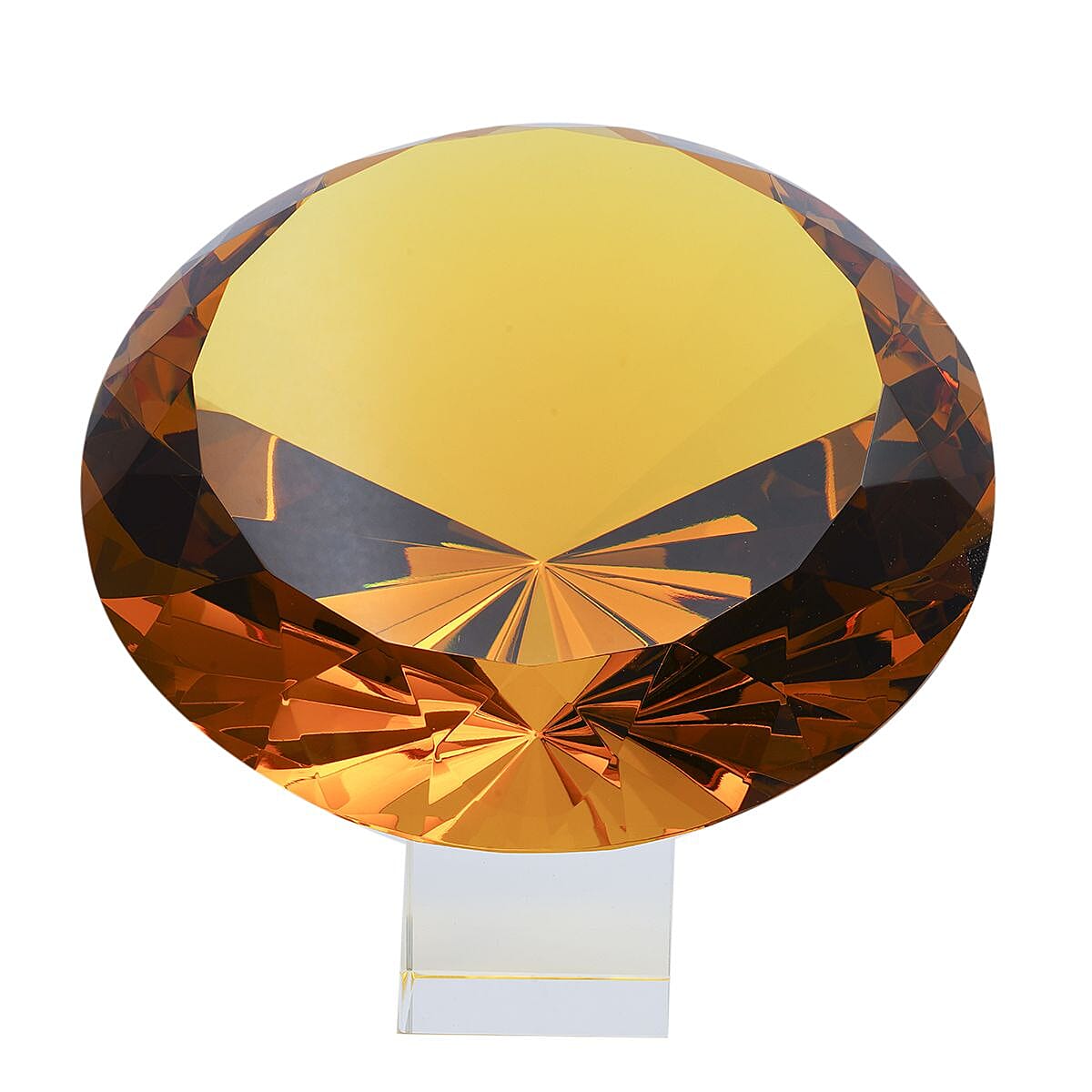 Diamond Shaped Yellow Coloured Crystal With Cubed Base and a Pair of Gloves