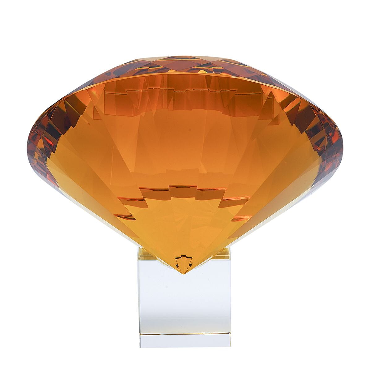 Diamond Shaped Yellow Coloured Crystal With Cubed Base and a Pair of Gloves