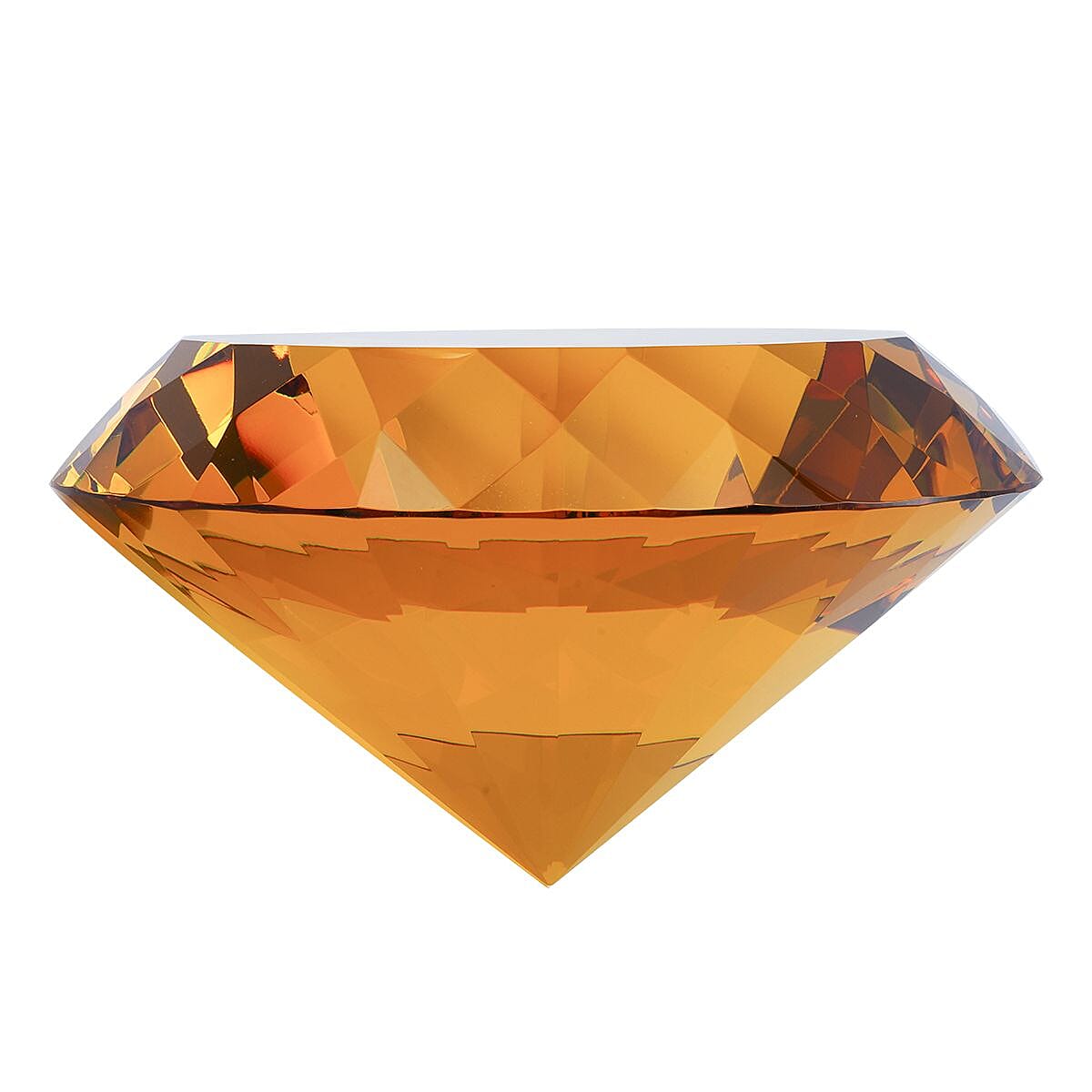 Diamond Shaped Yellow Coloured Crystal With Cubed Base and a Pair of Gloves