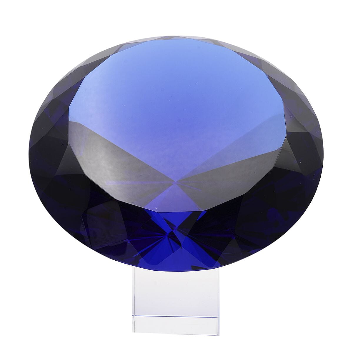 Diamond Shaped Blue Coloured Crystal With Cubed Base and a Pair of Gloves