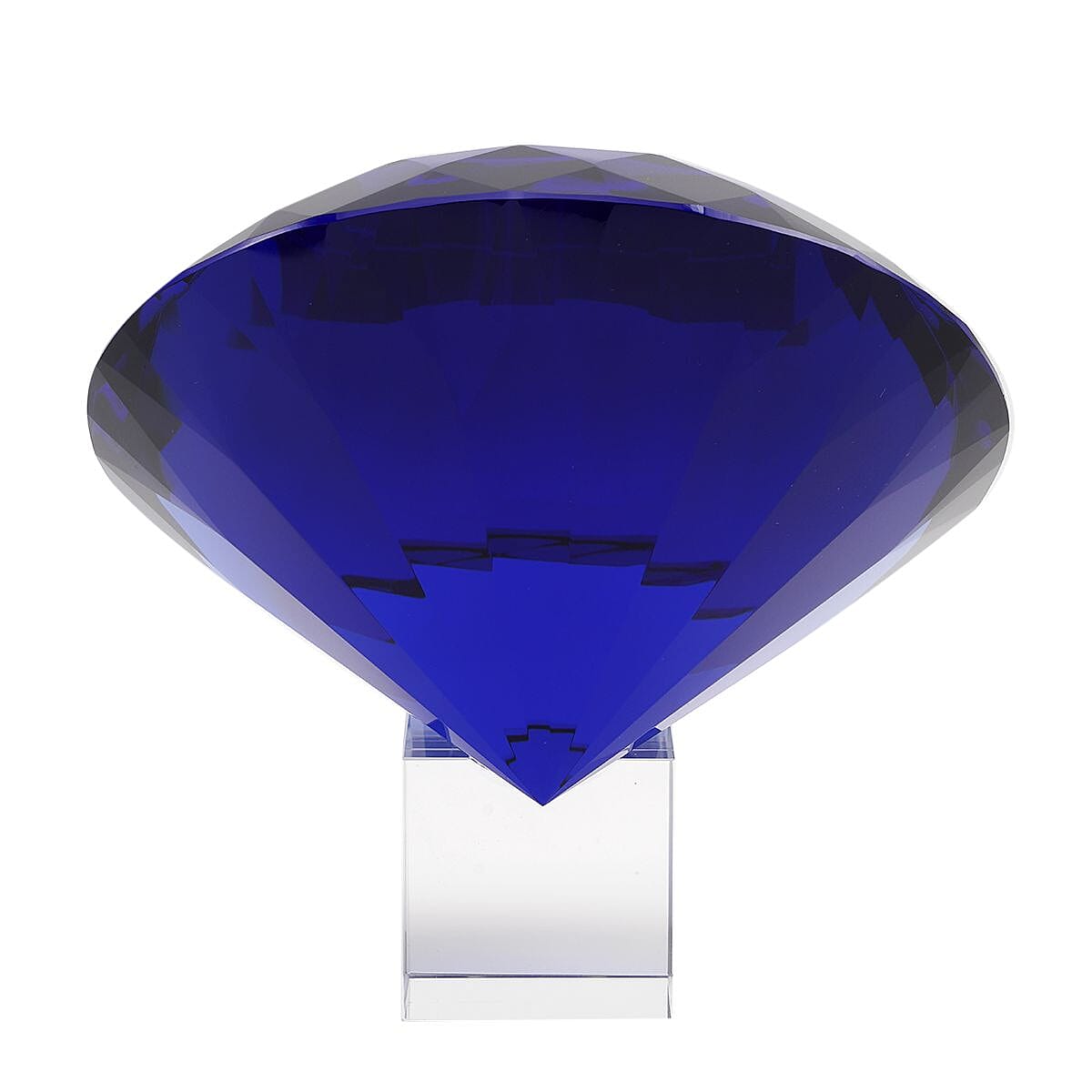 Diamond Shaped Blue Coloured Crystal With Cubed Base and a Pair of Gloves