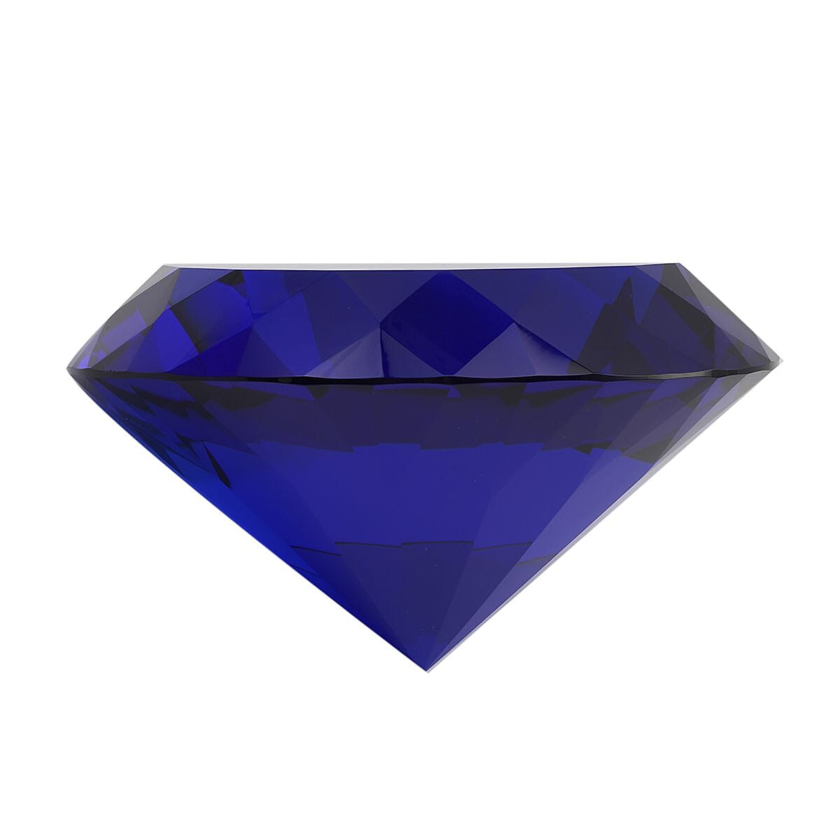 Diamond Shaped Blue Coloured Crystal With Cubed Base and a Pair of Gloves