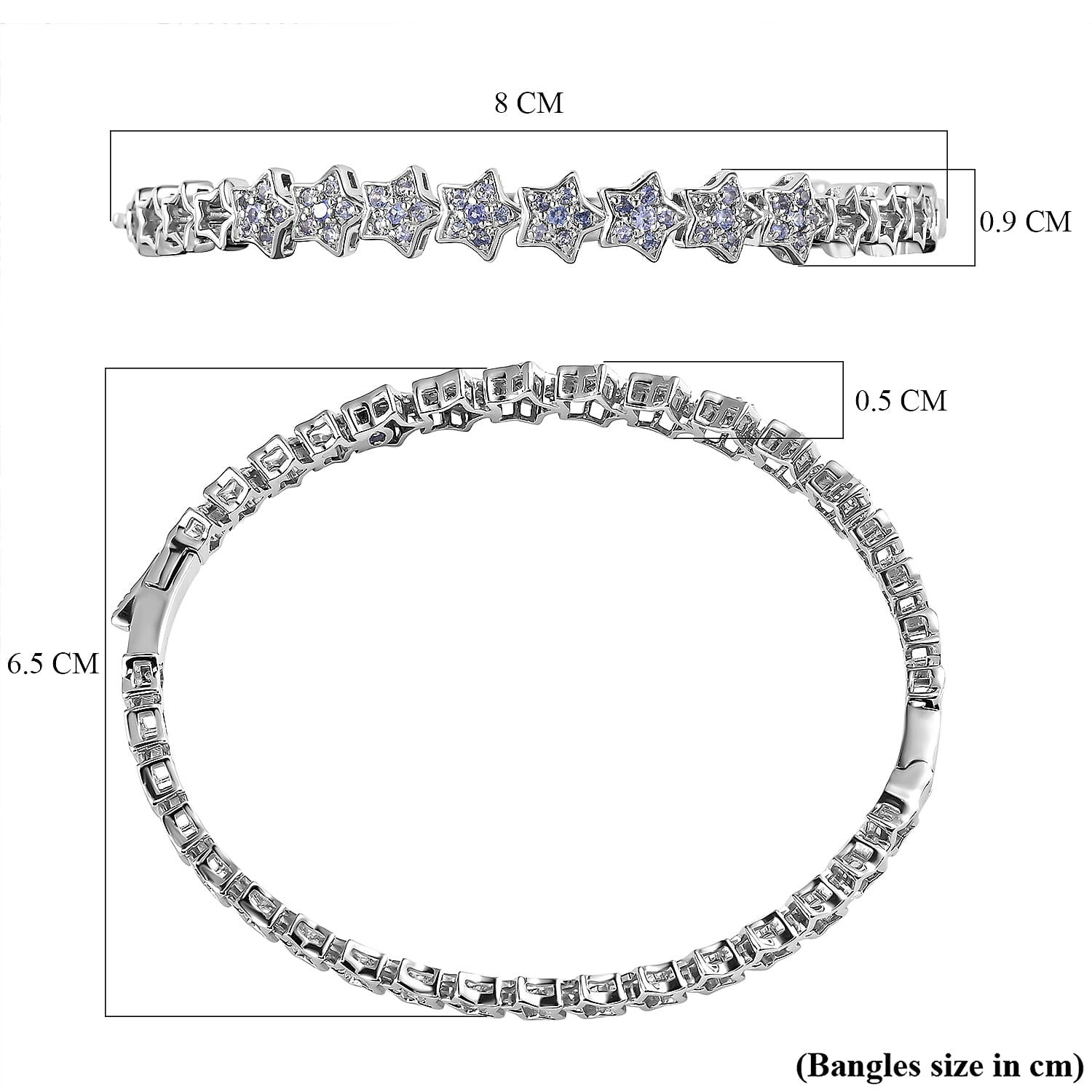 GP Celestial Dream Collection - Tanzanite Bangle (Size - 7.5) in Platinum Overlay Sterling Silver 1.22 Ct