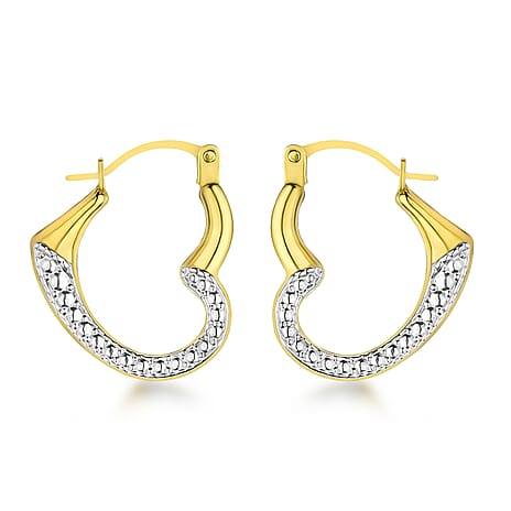 9K Yellow Gold Two Colour 14mm X 17mm Textured Heart Creole Earrings