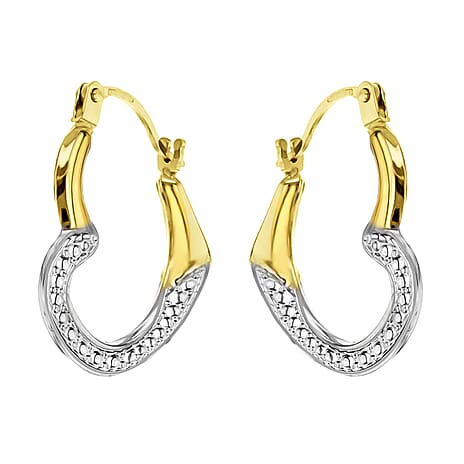 9K Yellow Gold Two Colour 14mm X 17mm Textured Heart Creole Earrings