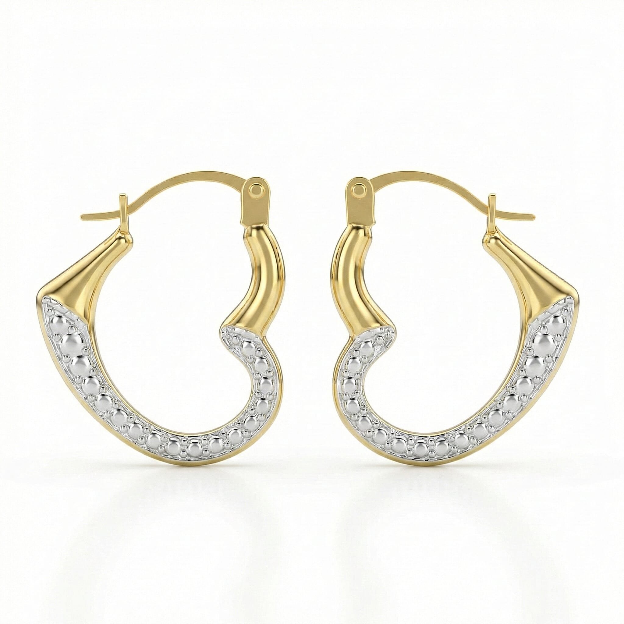 9K Yellow Gold Two Colour 14mm X 17mm Textured Heart Creole Earrings