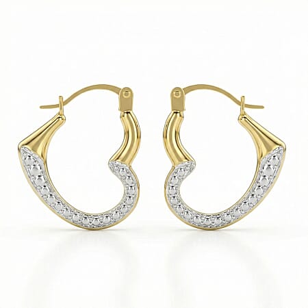 9K Yellow Gold Two Colour 14mm X 17mm Textured Heart Creole Earrings