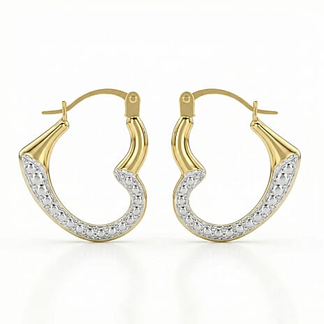 9K Yellow Gold Two Colour 14mm X 17mm Textured Heart Creole Earrings