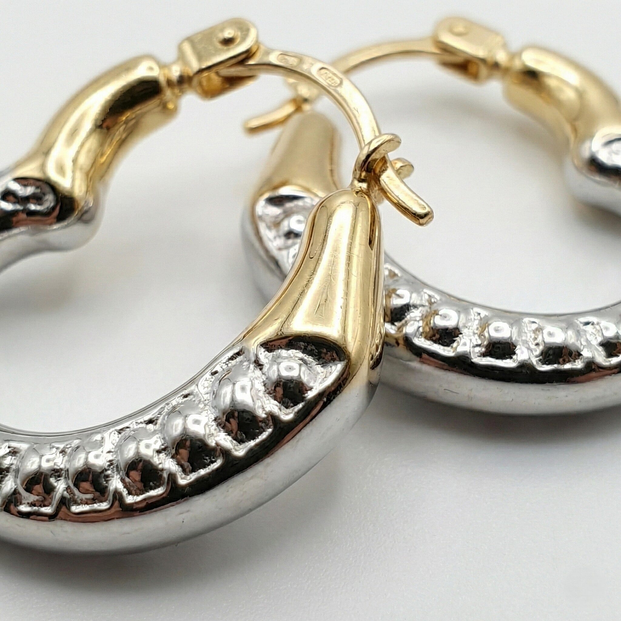 9K Yellow Gold Two Colour 14mm X 17mm Textured Heart Creole Earrings