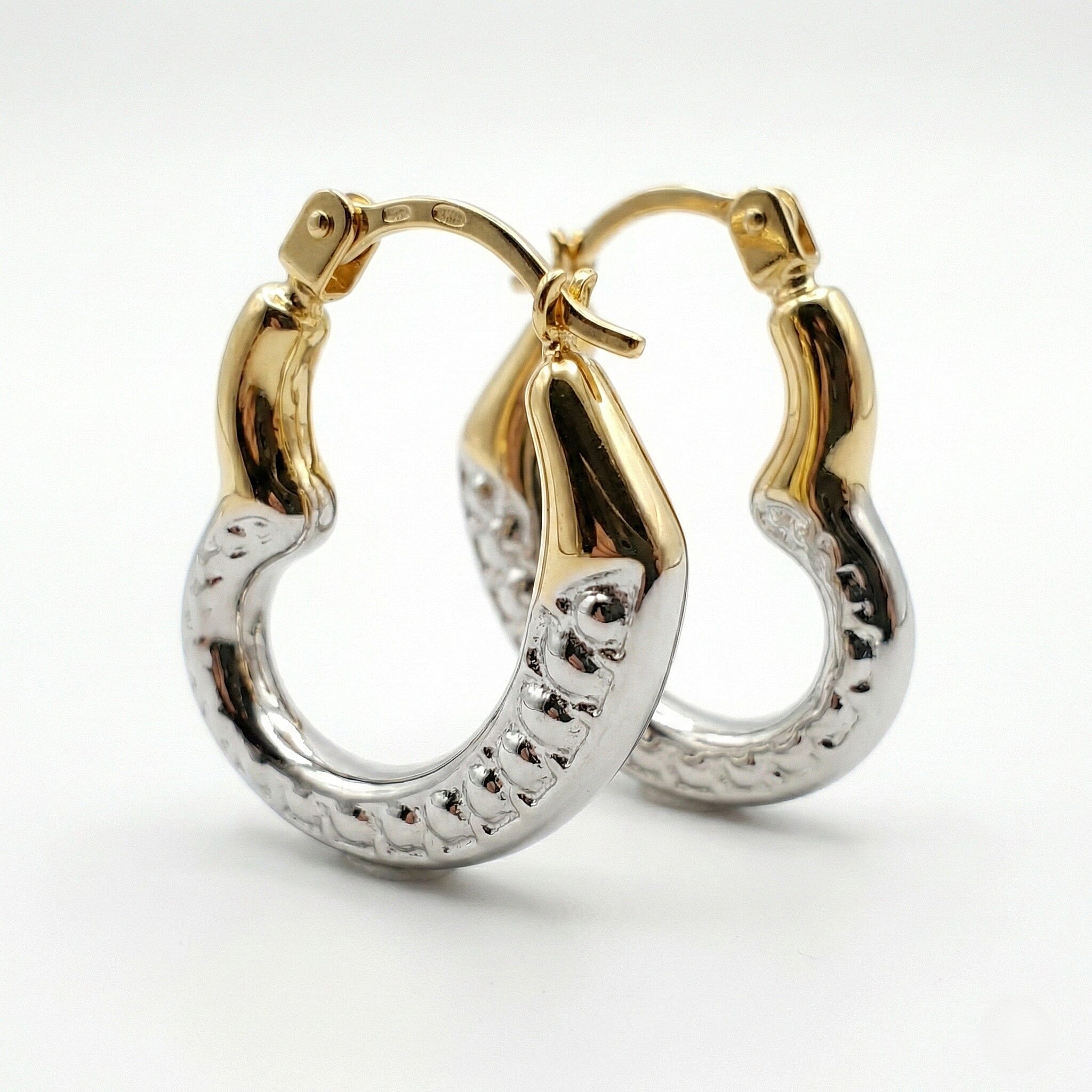 9K Yellow Gold Two Colour 14mm X 17mm Textured Heart Creole Earrings