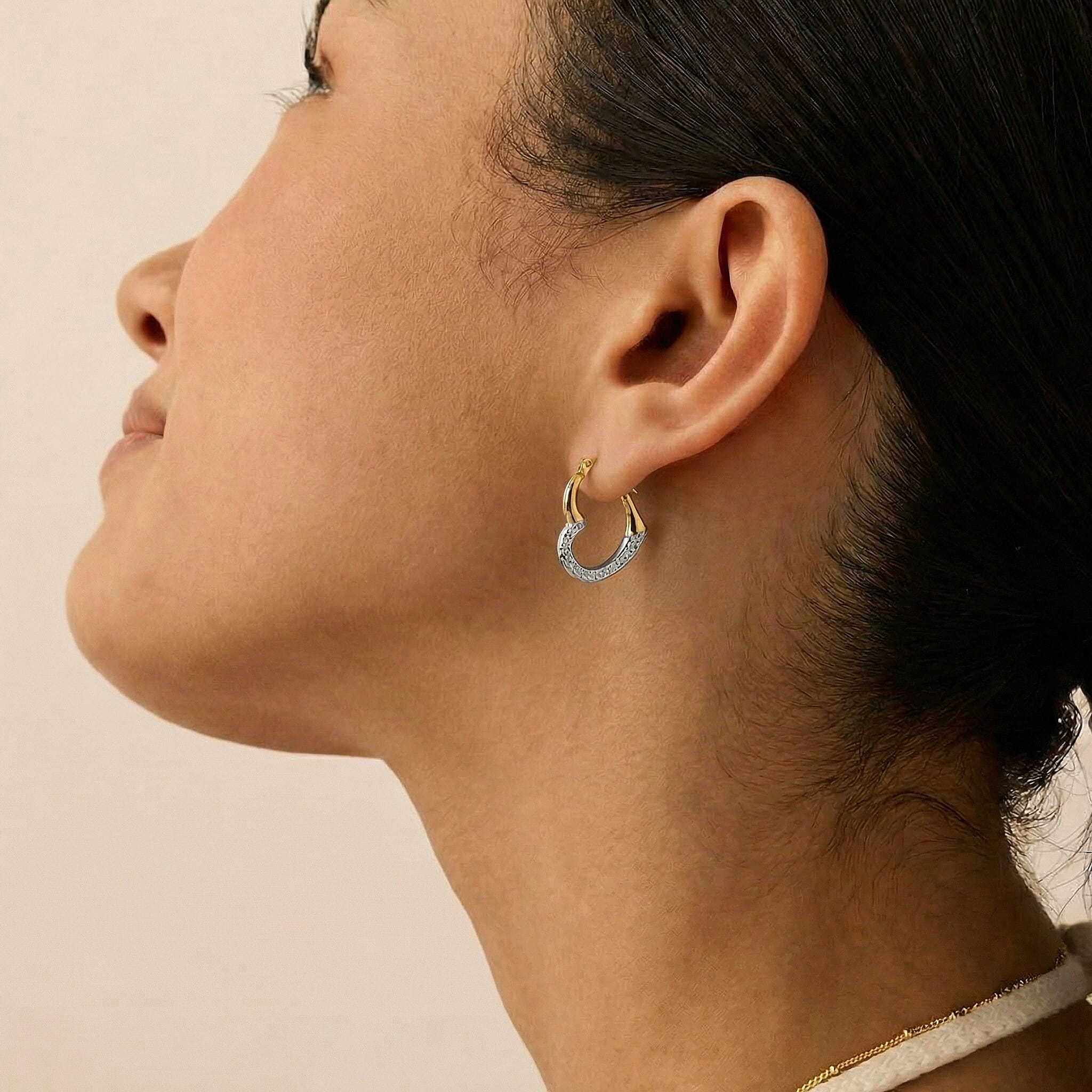 9K Yellow Gold Two Colour 14mm X 17mm Textured Heart Creole Earrings