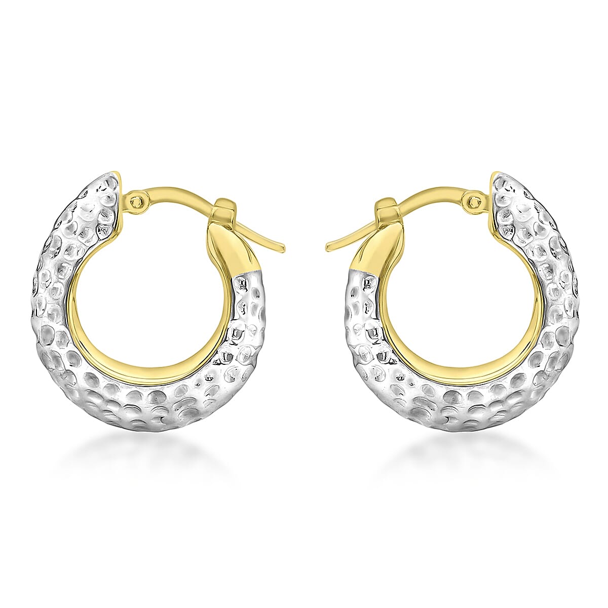 9K Two Colour Gold 19mm X 20mm Textured Electroform Hoop Earrings