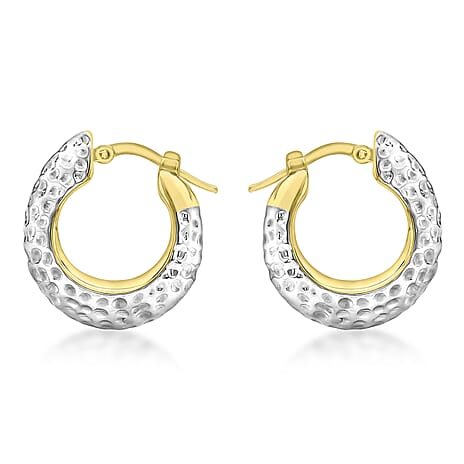 9K Two Colour Gold 19mm X 20mm Textured Electroform Hoop Earrings