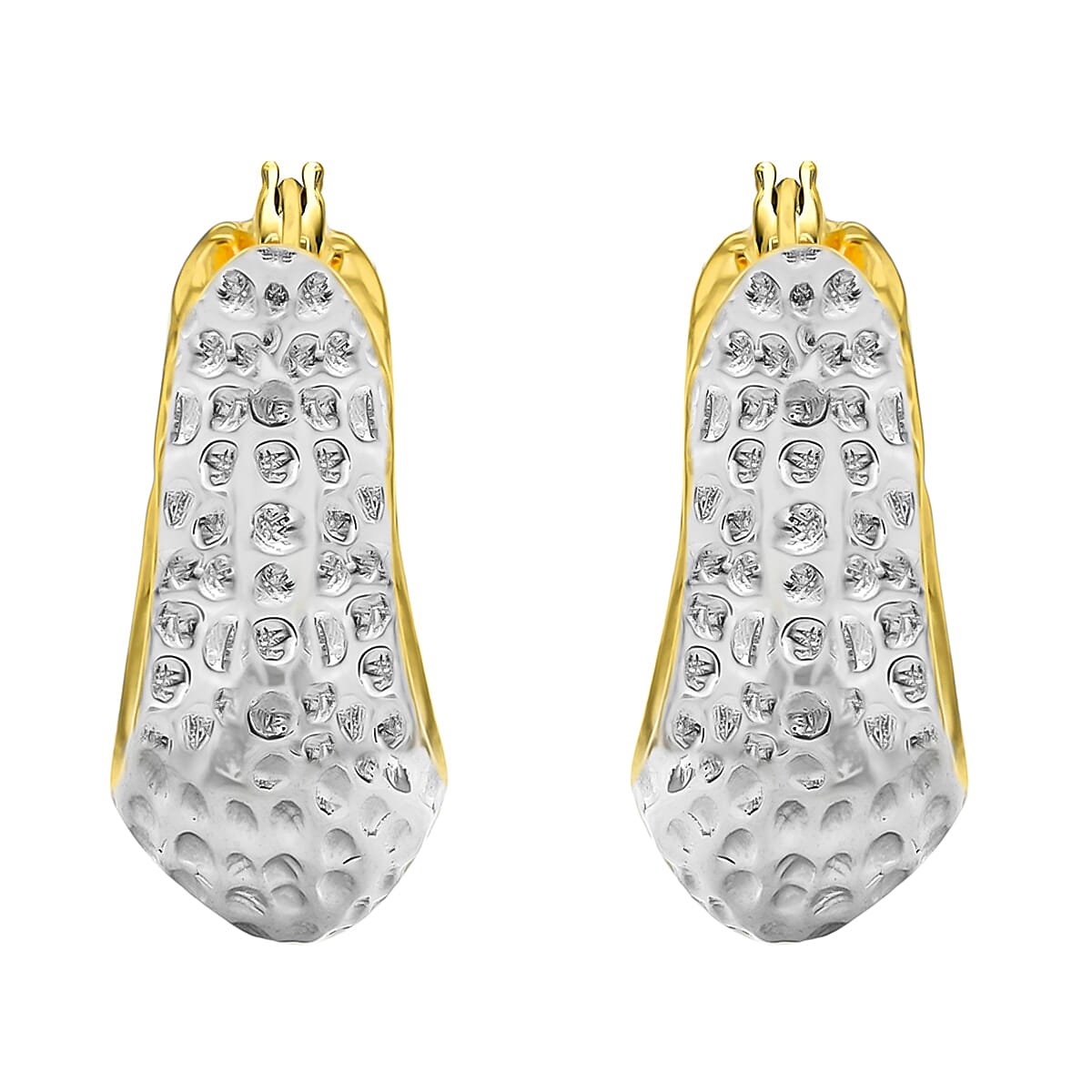 9K Two Colour Gold 19mm X 20mm Textured Electroform Hoop Earrings