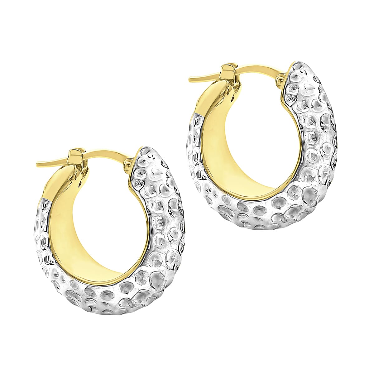 9K Two Colour Gold 19mm X 20mm Textured Electroform Hoop Earrings
