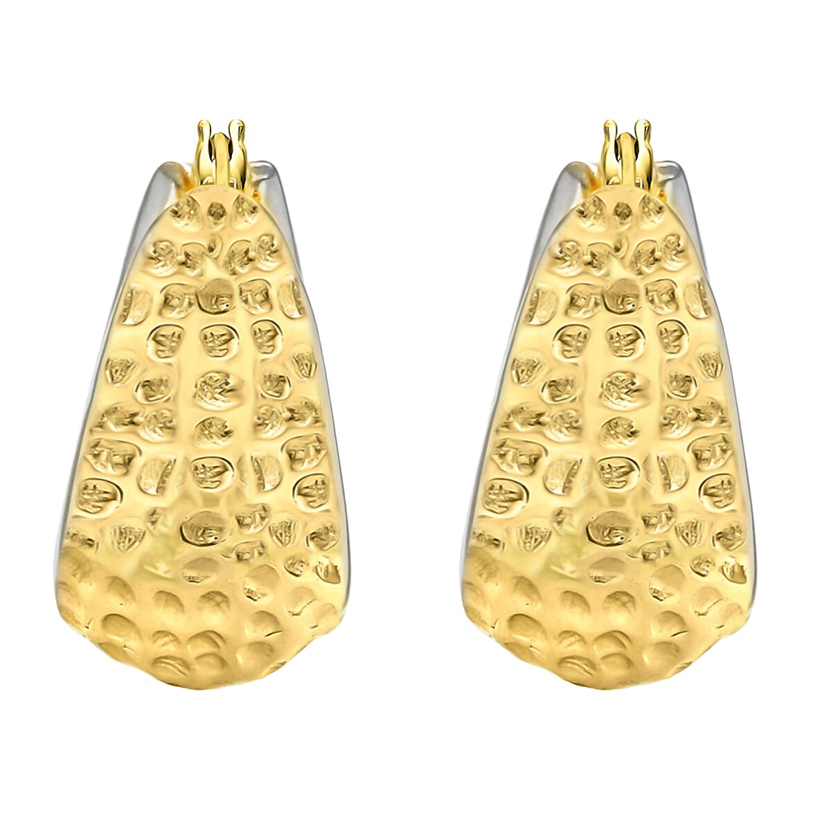 9K Two Colour Gold 14.5mm X 18.5mm Textured Rectangle Electroform Hoop Earrings