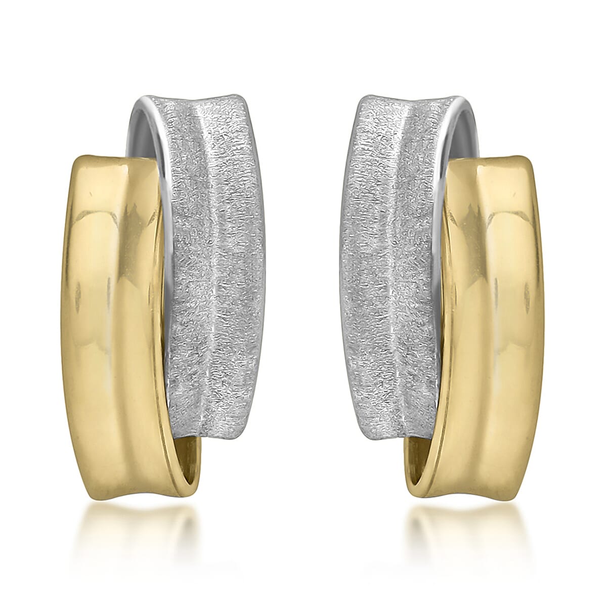 9K Two Colour Gold 6.5mm X 13.5mm Satin And Polished Overlap Stud Earrings