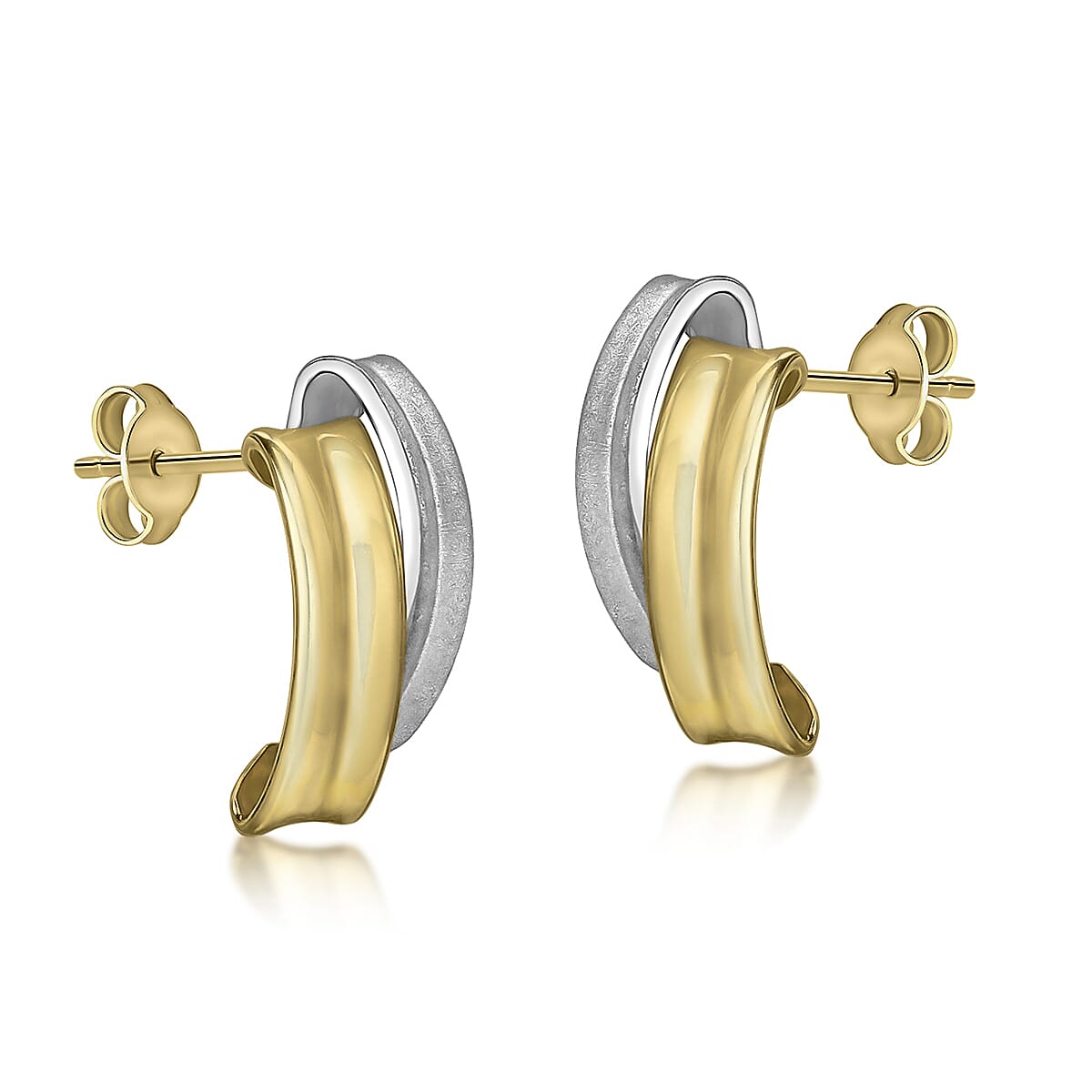 9K Two Colour Gold 6.5mm X 13.5mm Satin And Polished Overlap Stud Earrings