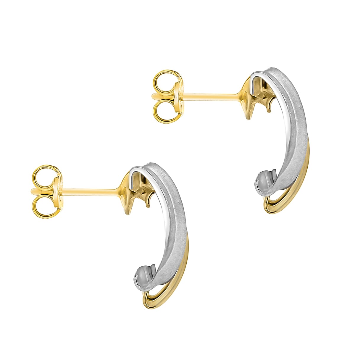 9K Two Colour Gold 6.5mm X 13.5mm Satin And Polished Overlap Stud Earrings