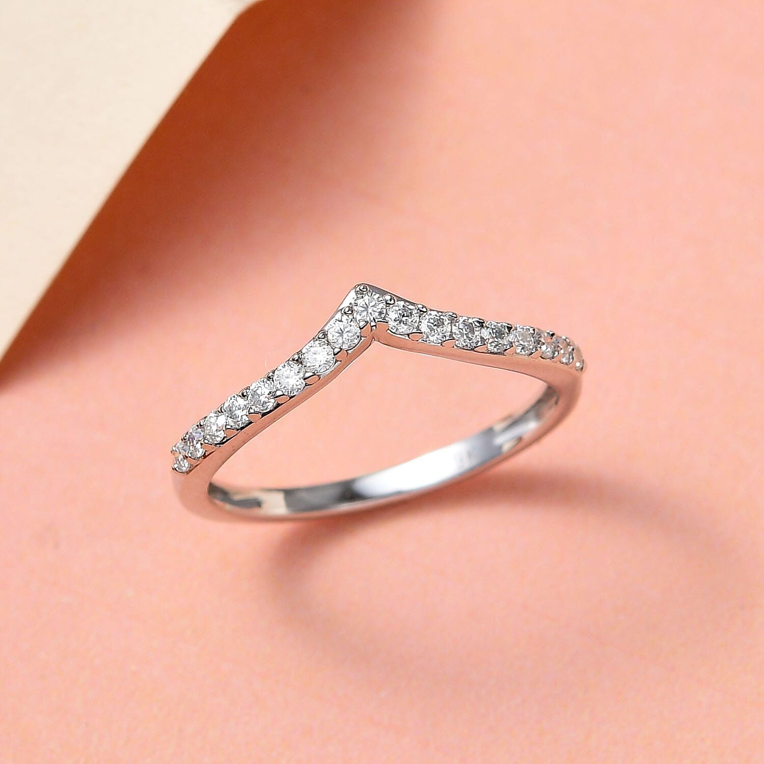 9K White Gold Moissanite Wishbone Ring 0.30 Ct.